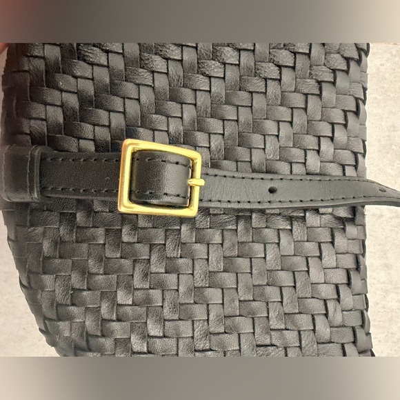 Clare V. Petite Fanny Black Woven Leather Shoulder Bag Black - Picture 7 of 11